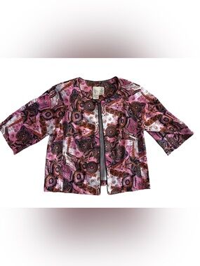 Lavender and Honey Women's Pink Patterned Cropped Jacket - (Brand Unspecified)